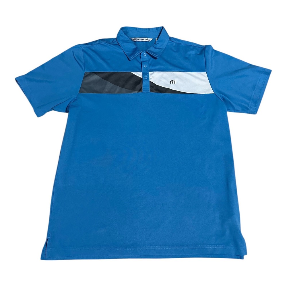 Travis Mathew Premium Golf Polo Shirt Mens XL Blue Grey White  Polyester